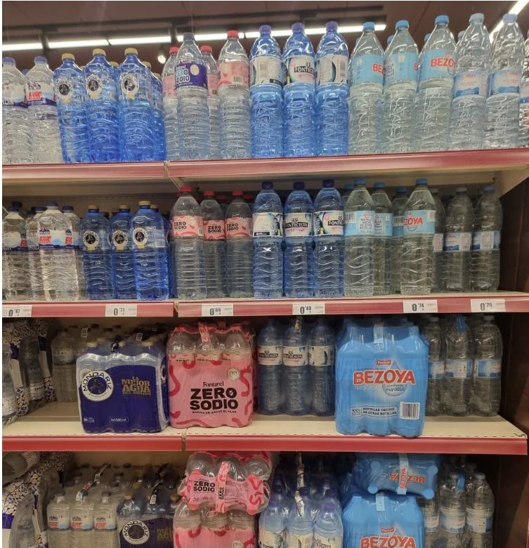 Fotografía de una categoría de bebidas en un lineal, contexto de una lectura de exposición de marcas